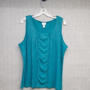 Chico's Teal Ruffled Sleeveless Tank Top